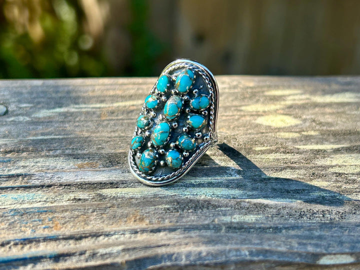 Turquoise Copper Matrix Sterling Silver Ring: Unisex Statement Jewelry