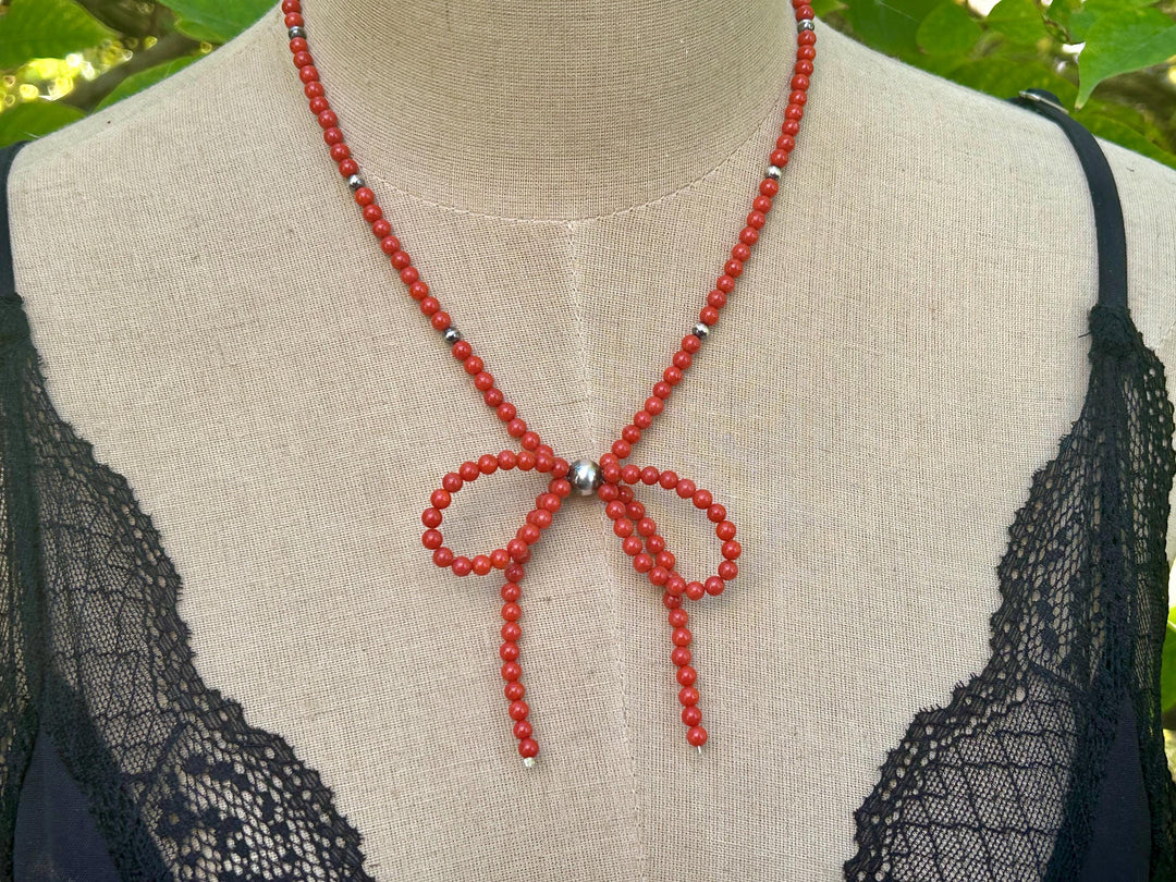 Coral Bow Necklace: Sterling Silver, Southwestern Jewelry