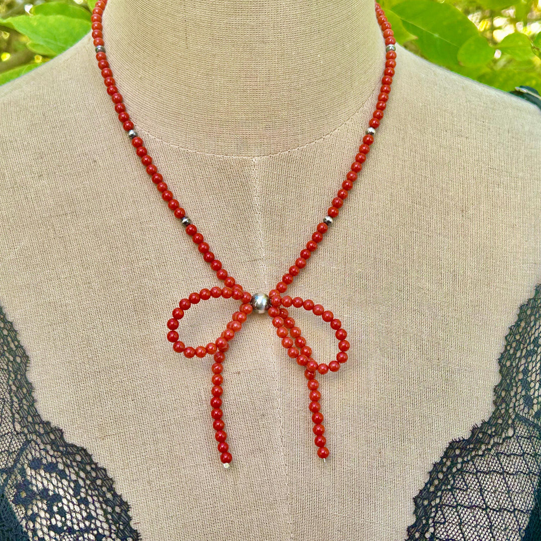 Coral Bow Necklace: Sterling Silver, Southwestern Jewelry