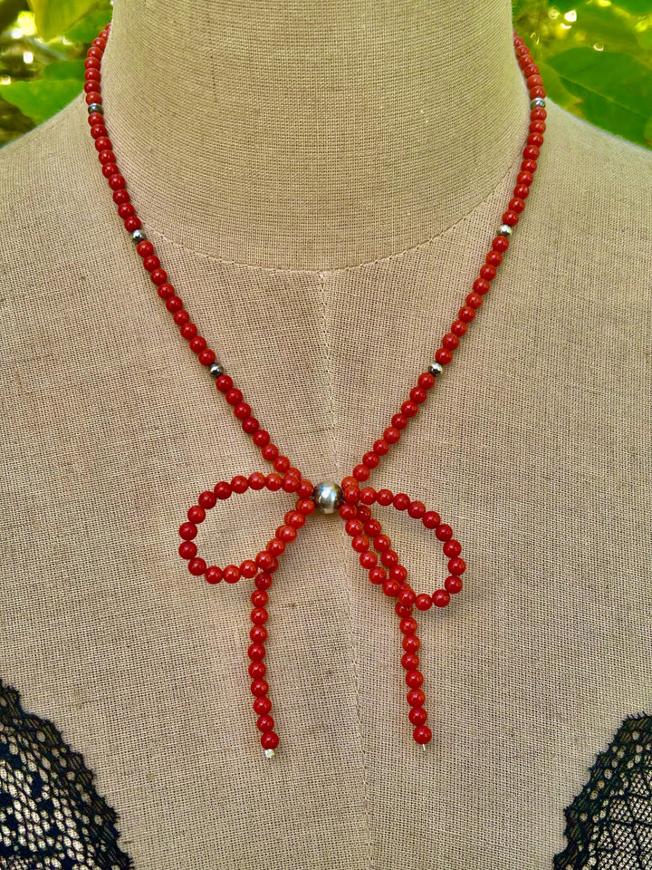 Coral Bow Necklace: Sterling Silver, Southwestern Jewelry