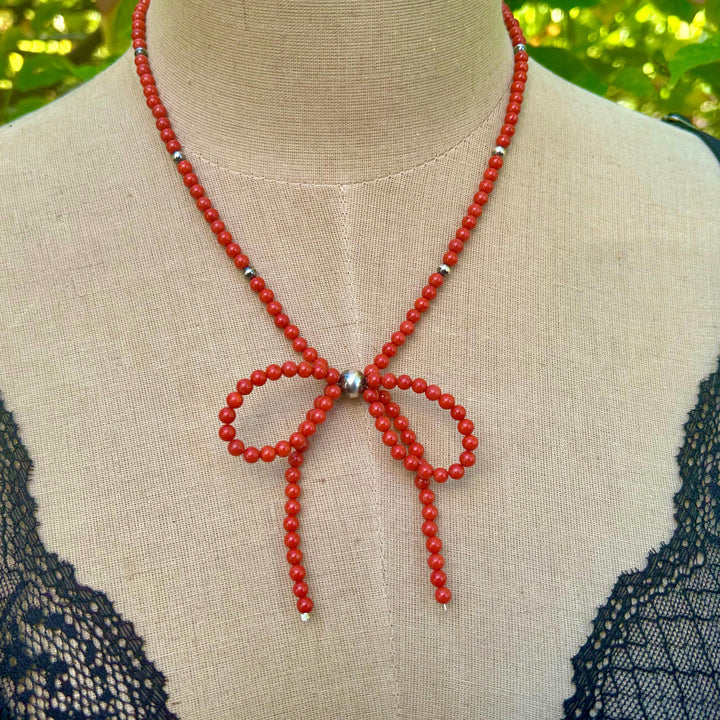 Coral Bow Necklace: Sterling Silver, Southwestern Jewelry