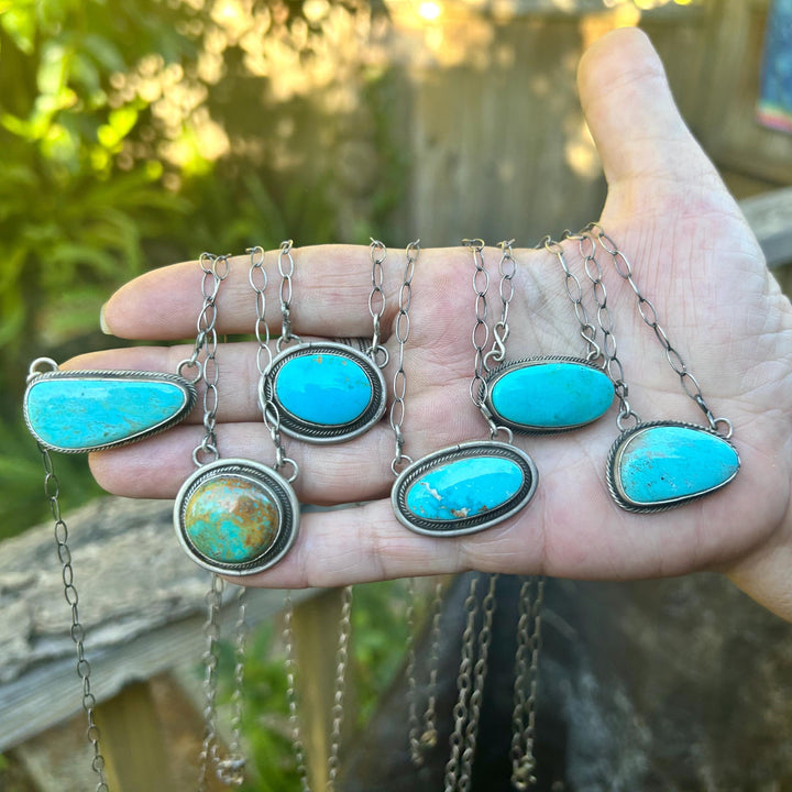 Kingman Turquoise Navajo Pendant Necklace: Sterling Silver, Southwestern Design, Handmade