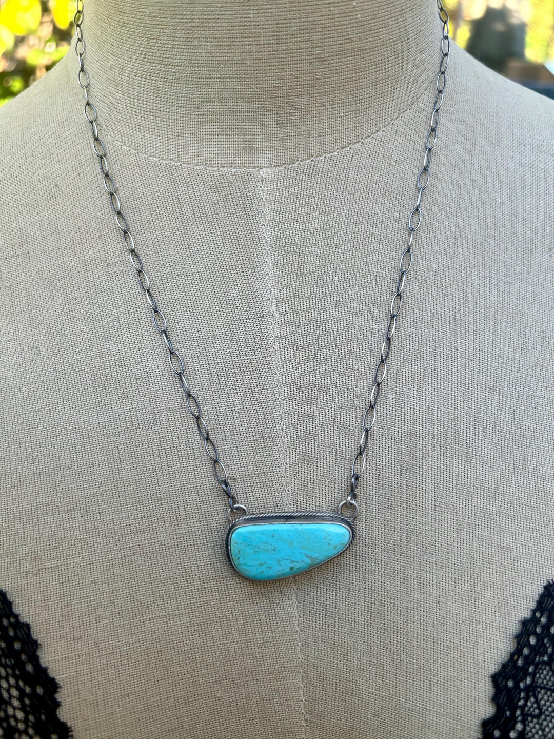 Kingman Turquoise Navajo Pendant Necklace: Sterling Silver, Southwestern Design, Handmade