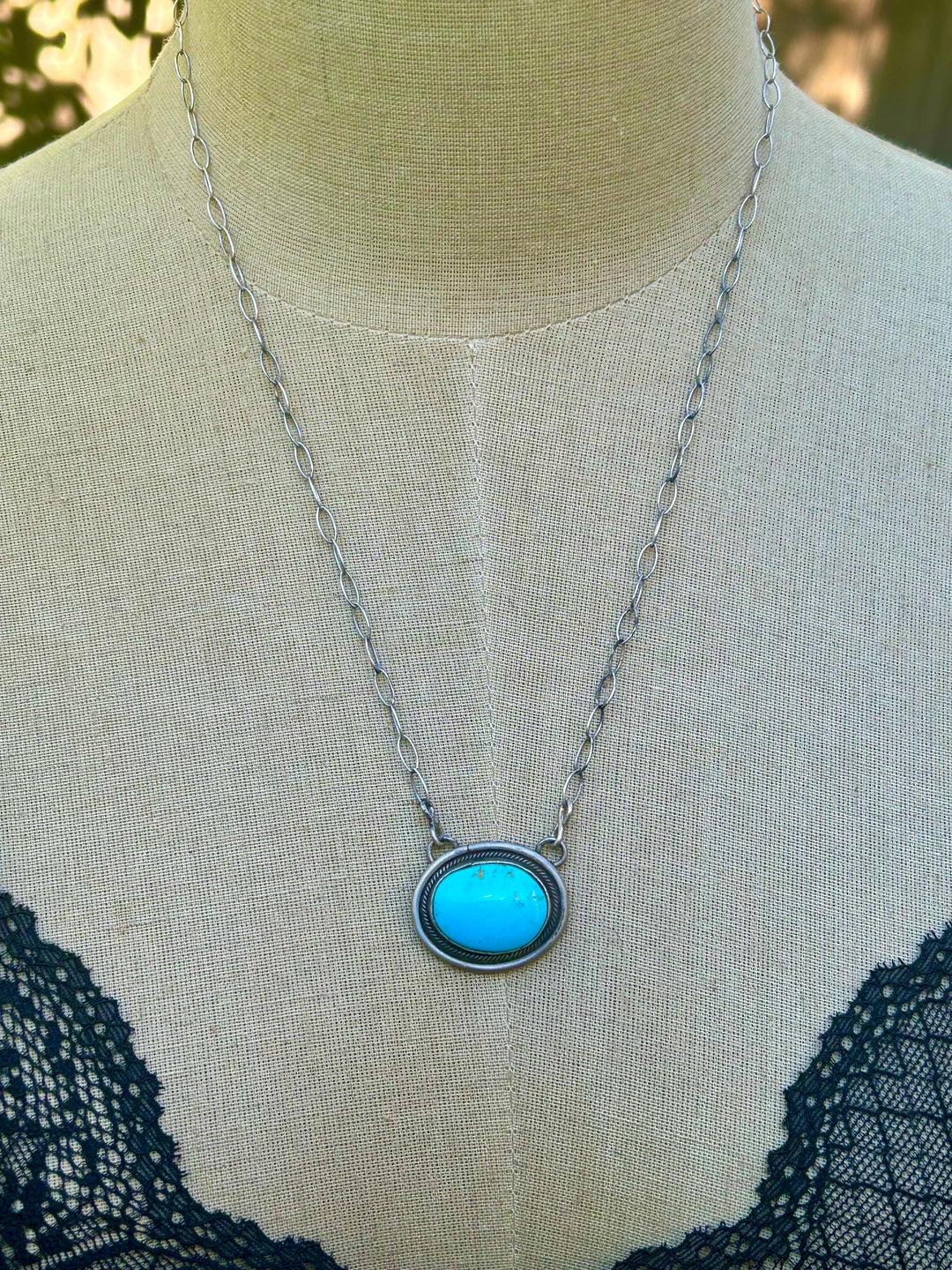 Kingman Turquoise Navajo Pendant Necklace: Sterling Silver, Southwestern Design, Handmade