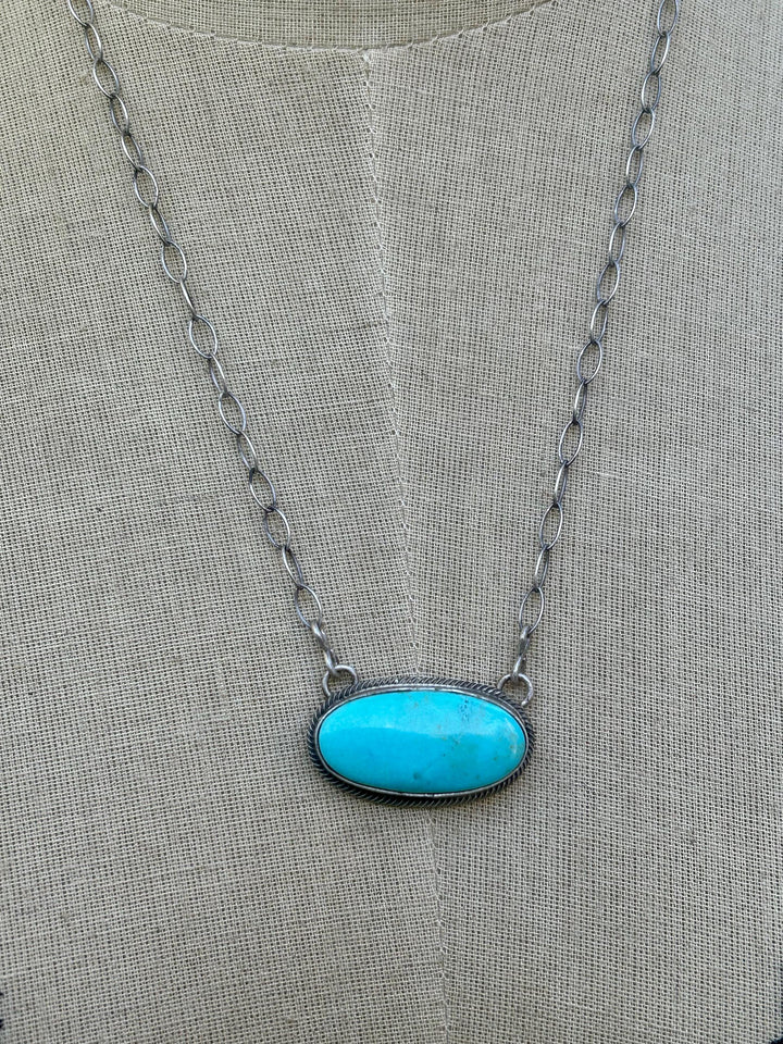 Kingman Turquoise Navajo Pendant Necklace: Sterling Silver, Southwestern Design, Handmade