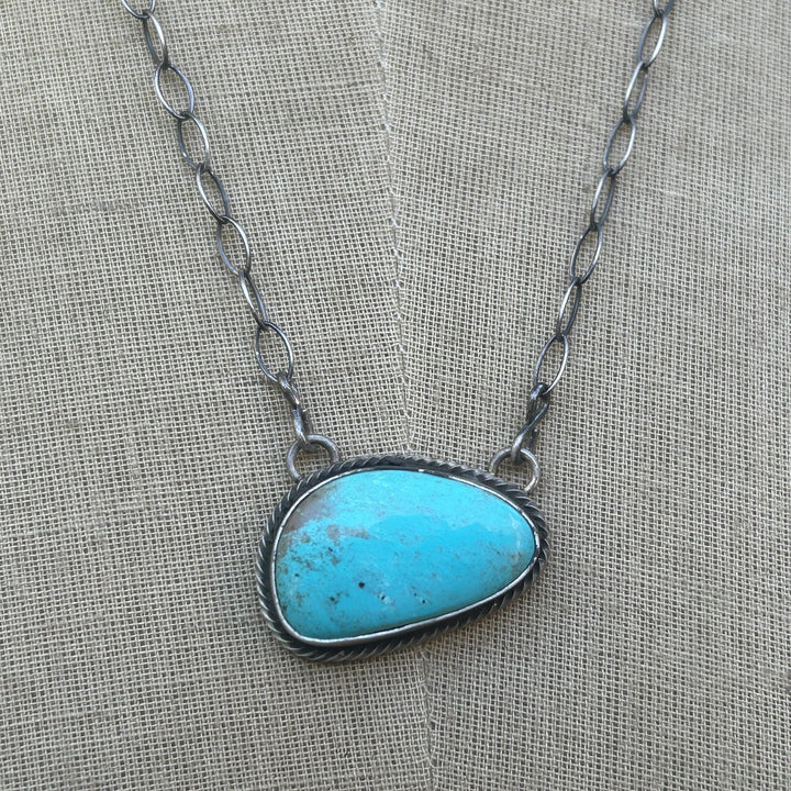 Kingman Turquoise Navajo Pendant Necklace: Sterling Silver, Southwestern Design, Handmade