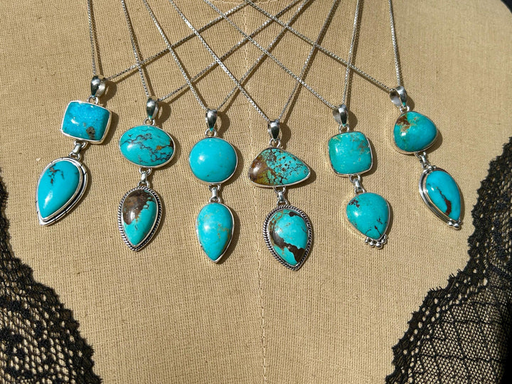 Genuine Kingman Turquoise Sterling Silver Two Stone Necklace Arizona Turquoise and Sterling Silver