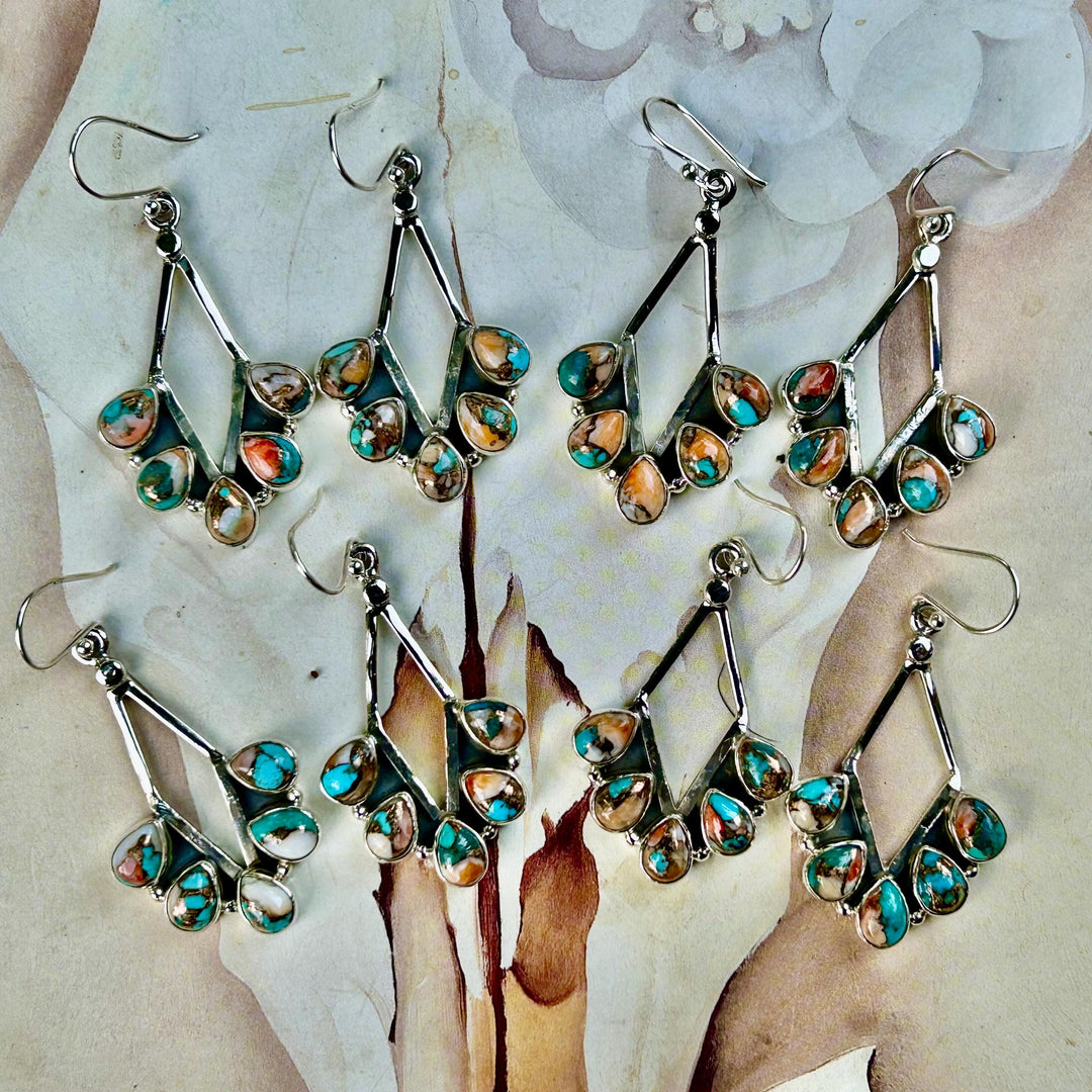 Turquoise & Spiny Oyster Sterling Silver Dangle Earrings: Southwestern Style