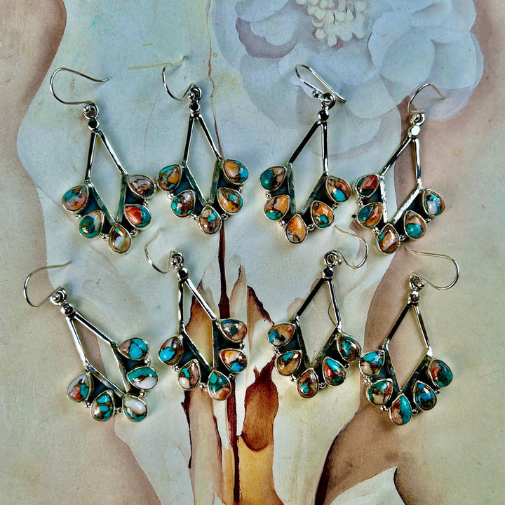 Turquoise & Spiny Oyster Sterling Silver Dangle Earrings: Southwestern Style