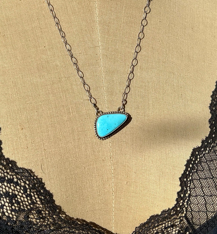Kingman Turquoise Navajo Pendant Necklace: Sterling Silver, Southwestern Design, Handmade