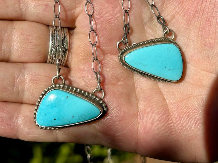 Kingman Turquoise Navajo Pendant Necklace: Sterling Silver, Southwestern Design, Handmade