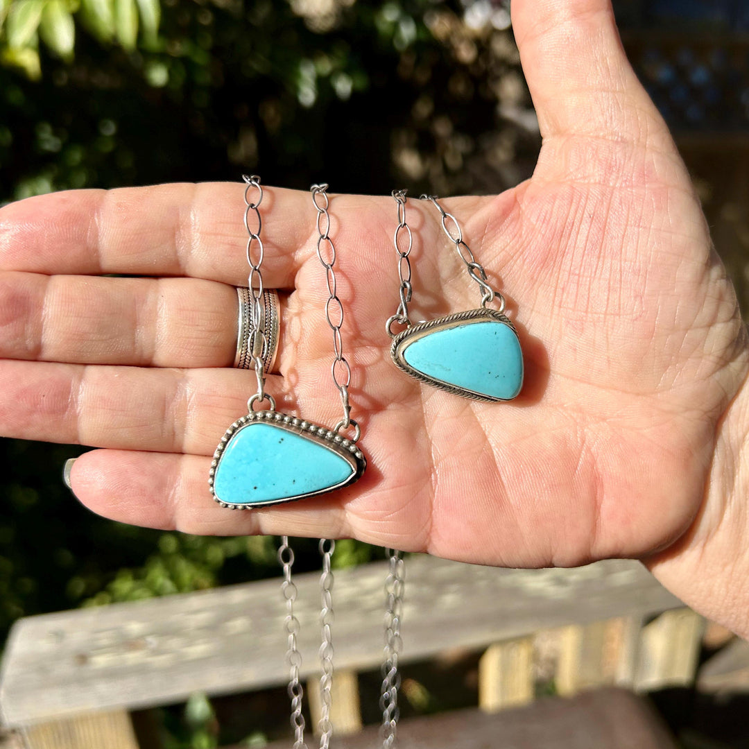 Kingman Turquoise Navajo Pendant Necklace: Sterling Silver, Southwestern Design, Handmade