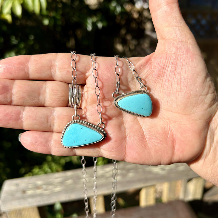 Kingman Turquoise Navajo Pendant Necklace: Sterling Silver, Southwestern Design, Handmade