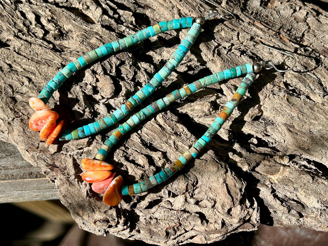 Turquoise & Spiny Oyster Earrings:  Sterling Silver, Navajoilver, navajo made Made