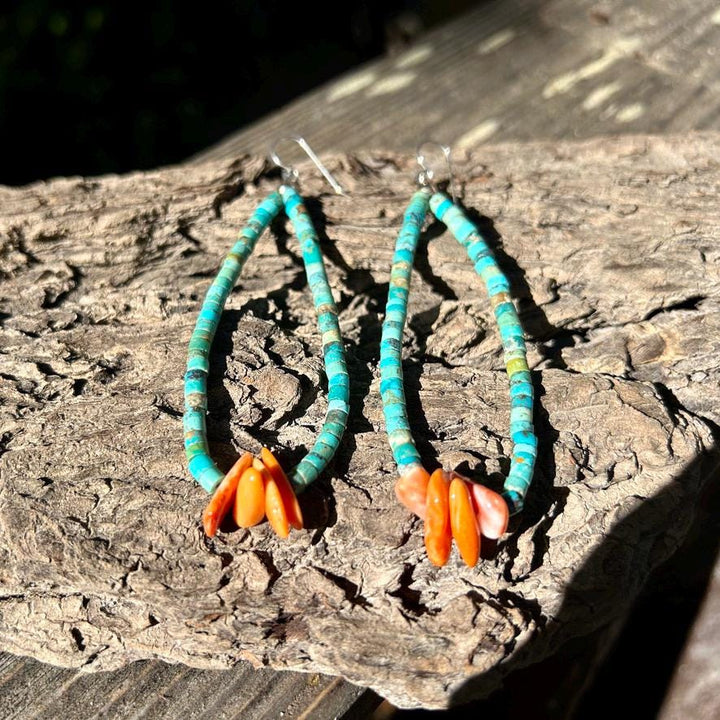 Turquoise & Spiny Oyster Earrings:  Sterling Silver, Navajoilver, navajo made Made