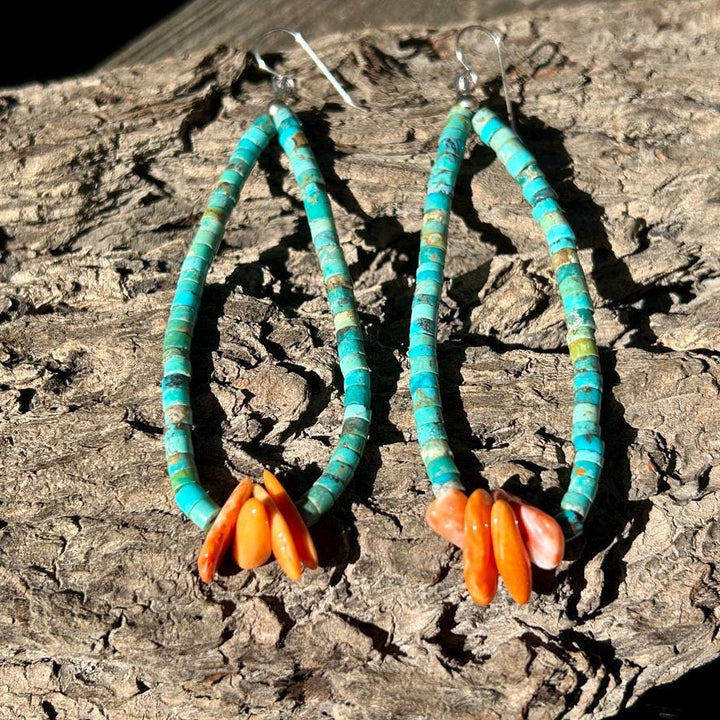 Turquoise & Spiny Oyster Earrings:  Sterling Silver, Navajoilver, navajo made Made