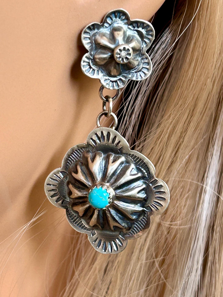 Turquoise Sterling Silver Navajo Earrings – Signed GY, Native American Jewelry