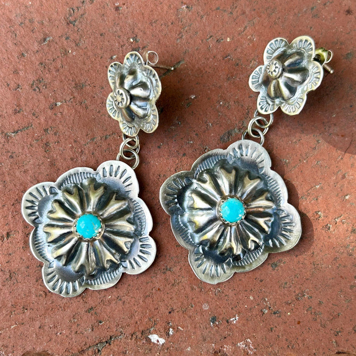 Turquoise Sterling Silver Navajo Earrings – Signed GY, Native American Jewelry