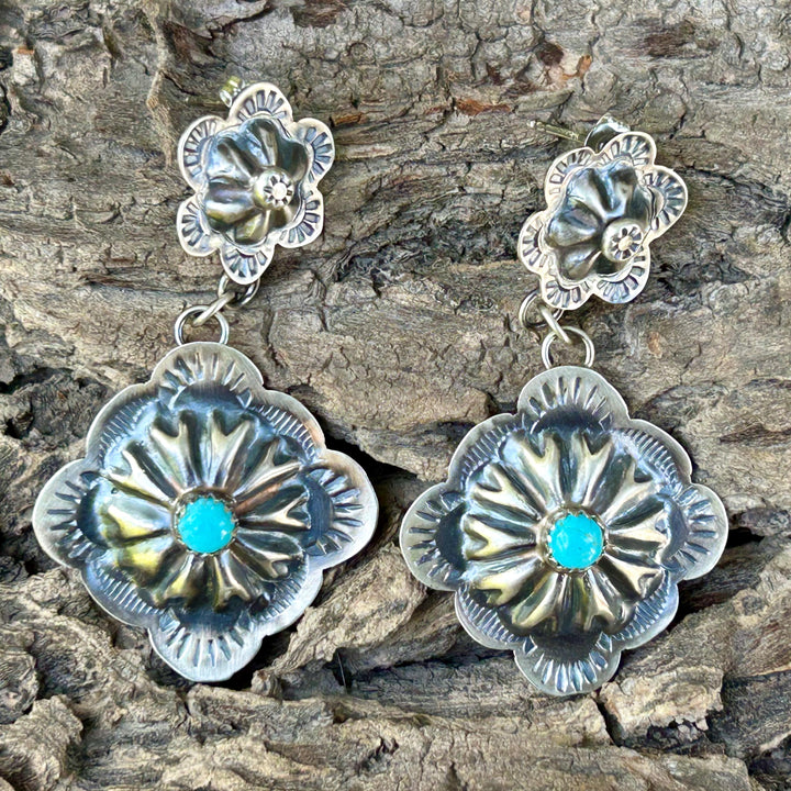 Turquoise Sterling Silver Navajo Earrings – Signed GY, Native American Jewelry