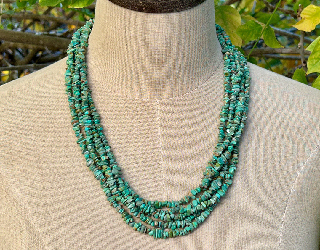 Kingman Turquoise Nugget Necklace: Vintage Navajo Handmade