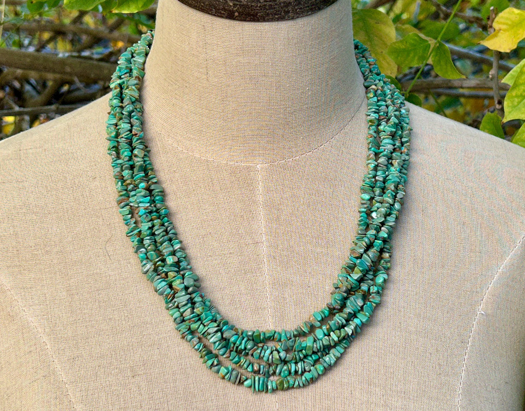 Kingman Turquoise Nugget Necklace: Vintage Navajo Handmade
