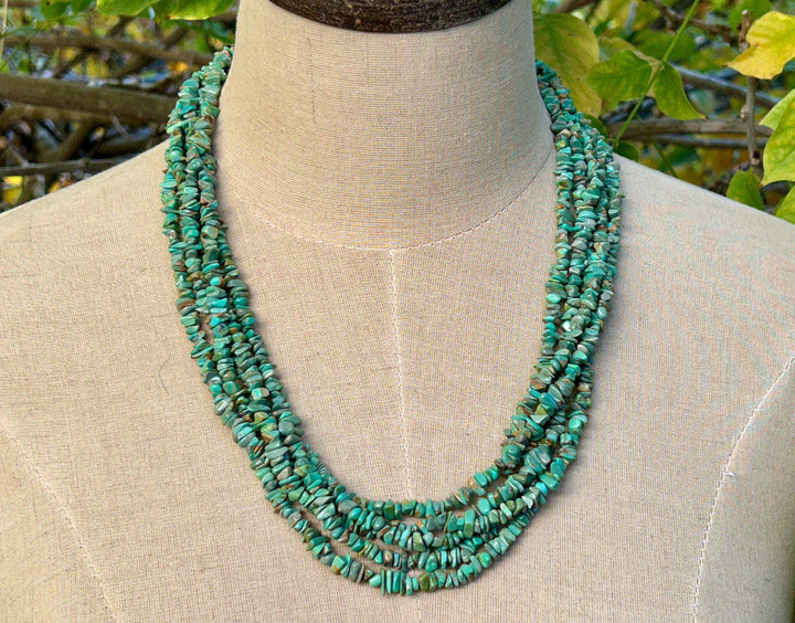 Kingman Turquoise Nugget Necklace: Vintage Navajo Handmade