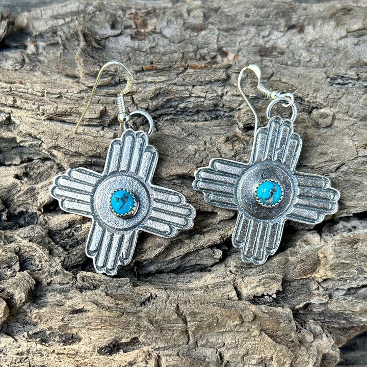 Turquoise Sterling Silver Zia Earrings: Vintage Southwestern Jewelry