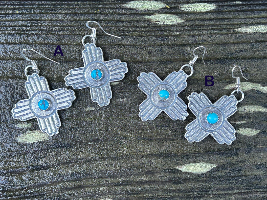 Turquoise Sterling Silver Zia Earrings: Vintage Southwestern Jewelry
