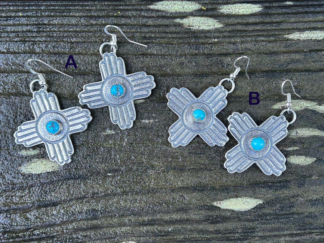 Turquoise Sterling Silver Zia Earrings: Vintage Southwestern Jewelry