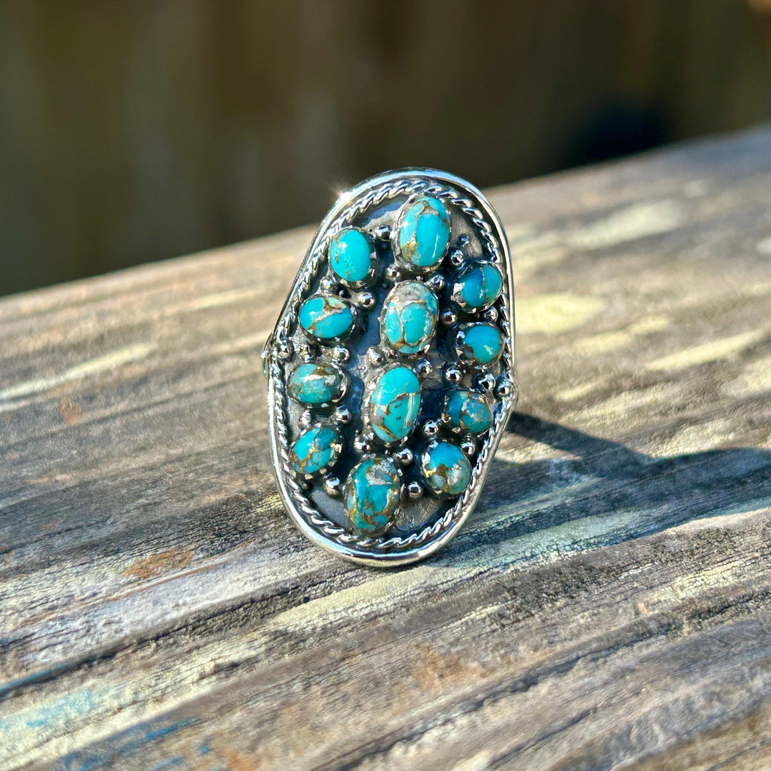 Turquoise Copper Matrix Sterling Silver Ring: Unisex Statement Jewelry