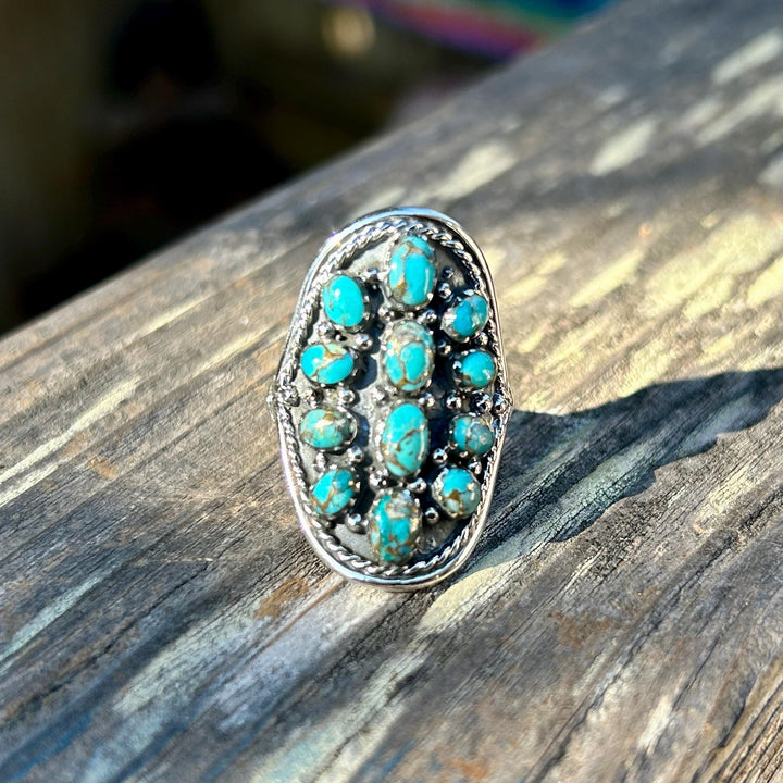 Turquoise Copper Matrix Sterling Silver Ring: Unisex Statement Jewelry