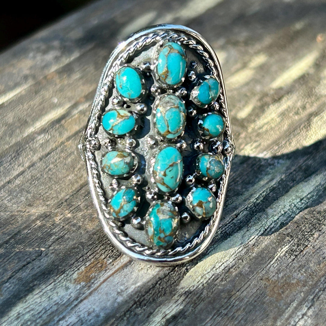 Turquoise Copper Matrix Sterling Silver Ring: Unisex Statement Jewelry