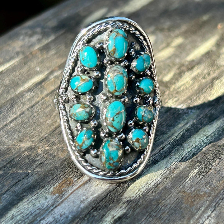 Turquoise Copper Matrix Sterling Silver Ring: Unisex Statement Jewelry