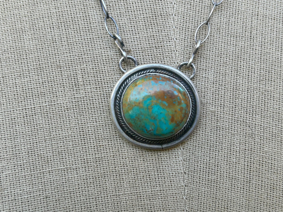 Kingman Turquoise Navajo Pendant Necklace: Sterling Silver, Southwestern Design, Handmade