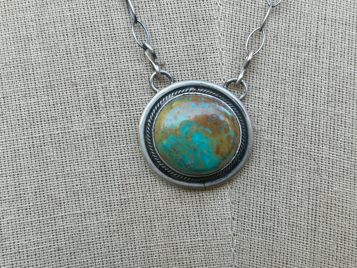 Kingman Turquoise Navajo Pendant Necklace: Sterling Silver, Southwestern Design, Handmade