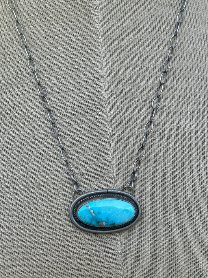 Kingman Turquoise Navajo Pendant Necklace: Sterling Silver, Southwestern Design, Handmade