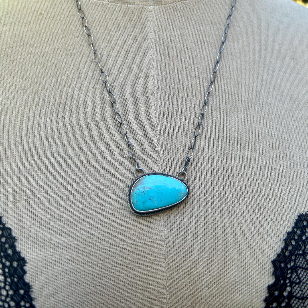 Kingman Turquoise Navajo Pendant Necklace: Sterling Silver, Southwestern Design, Handmade
