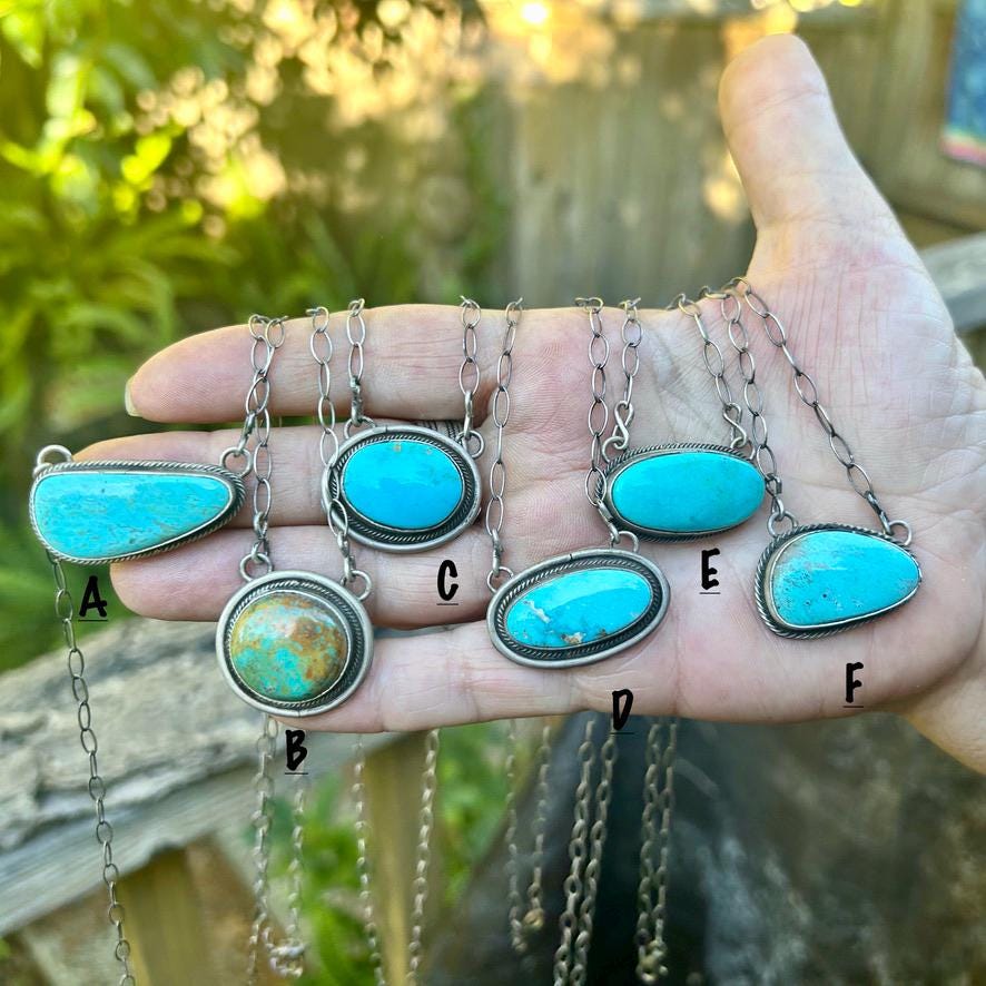 Kingman Turquoise Navajo Pendant Necklace: Sterling Silver, Southwestern Design, Handmade