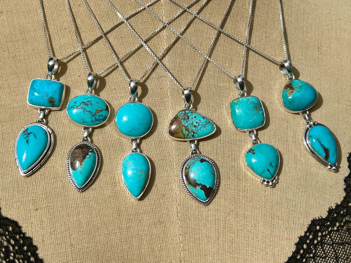 Genuine Kingman Turquoise Sterling Silver Two Stone Necklace Arizona Turquoise and Sterling Silver