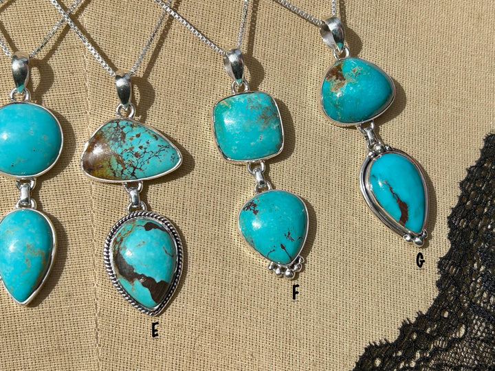 Genuine Kingman Turquoise Sterling Silver Two Stone Necklace Arizona Turquoise and Sterling Silver
