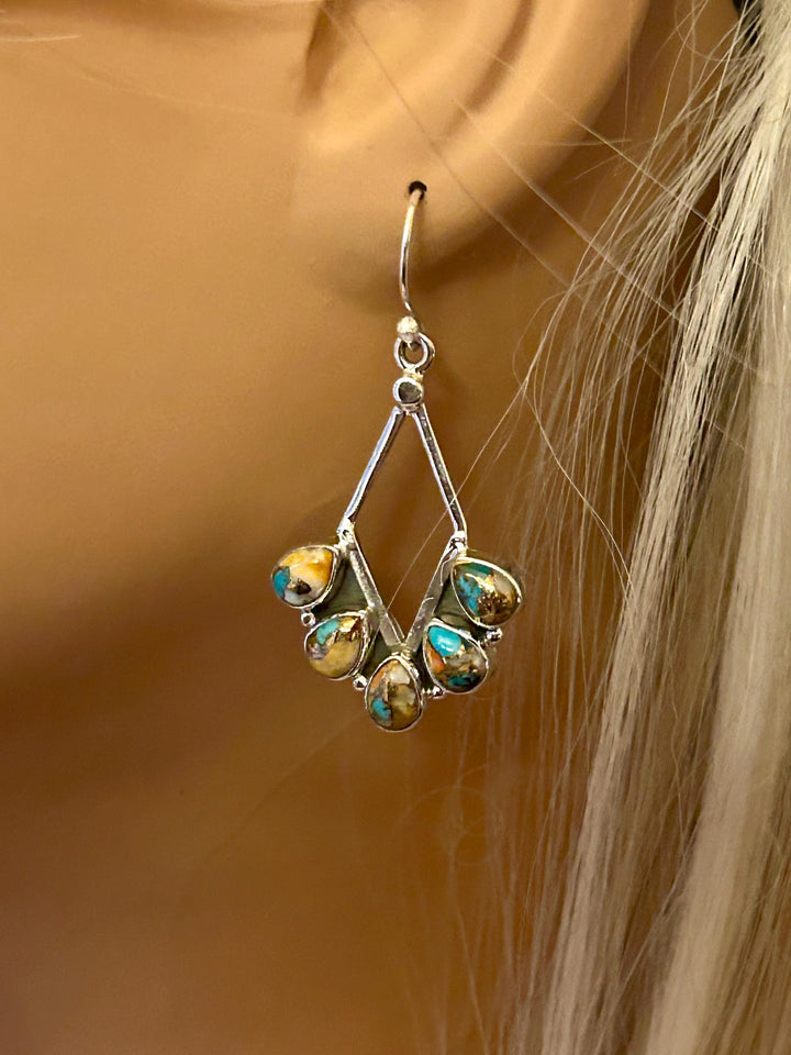 Turquoise & Spiny Oyster Sterling Silver Dangle Earrings: Southwestern Style