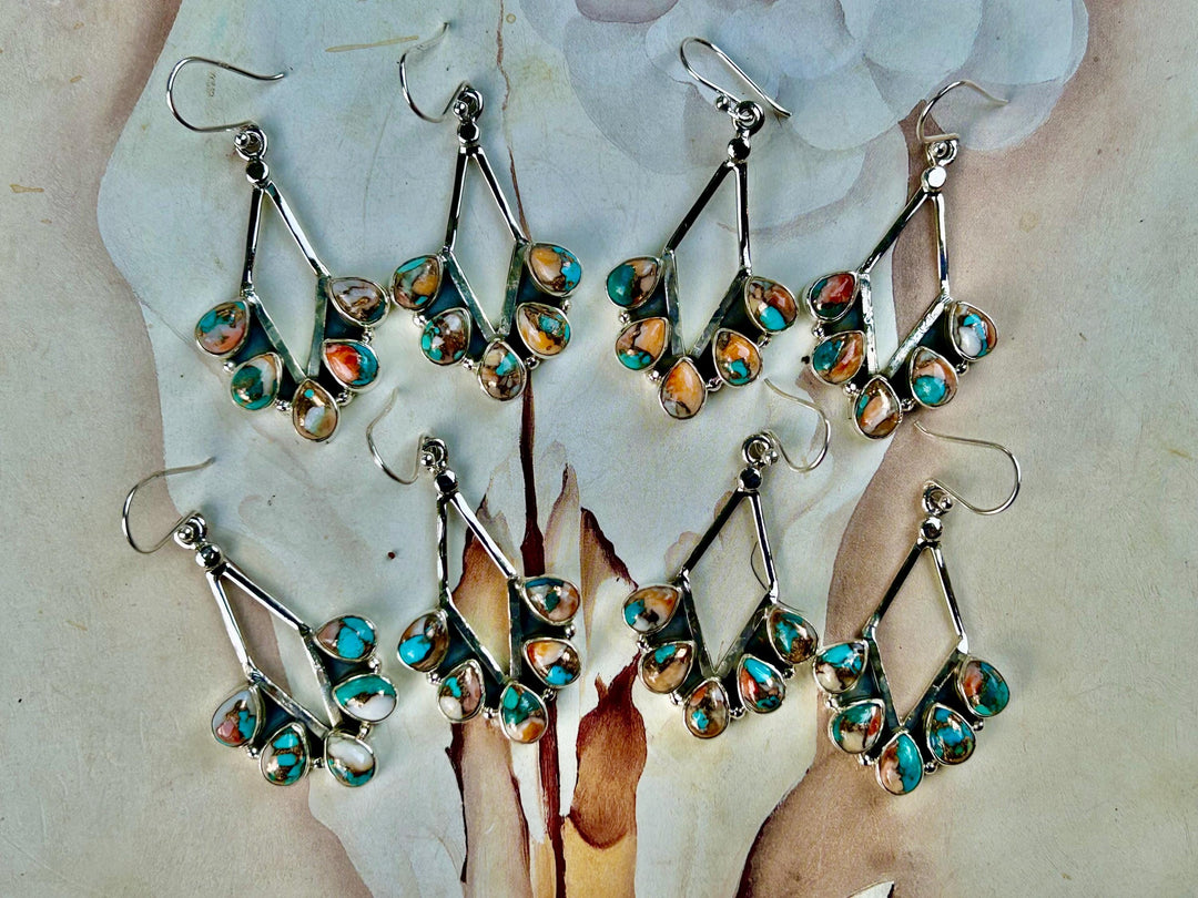 Turquoise & Spiny Oyster Sterling Silver Dangle Earrings: Southwestern Style