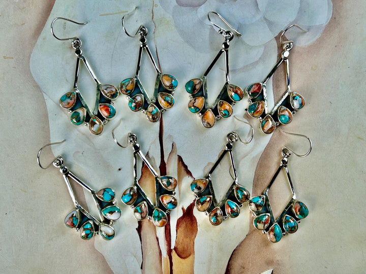 Turquoise & Spiny Oyster Sterling Silver Dangle Earrings: Southwestern Style