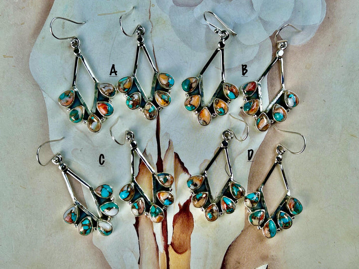Turquoise & Spiny Oyster Sterling Silver Dangle Earrings: Southwestern Style