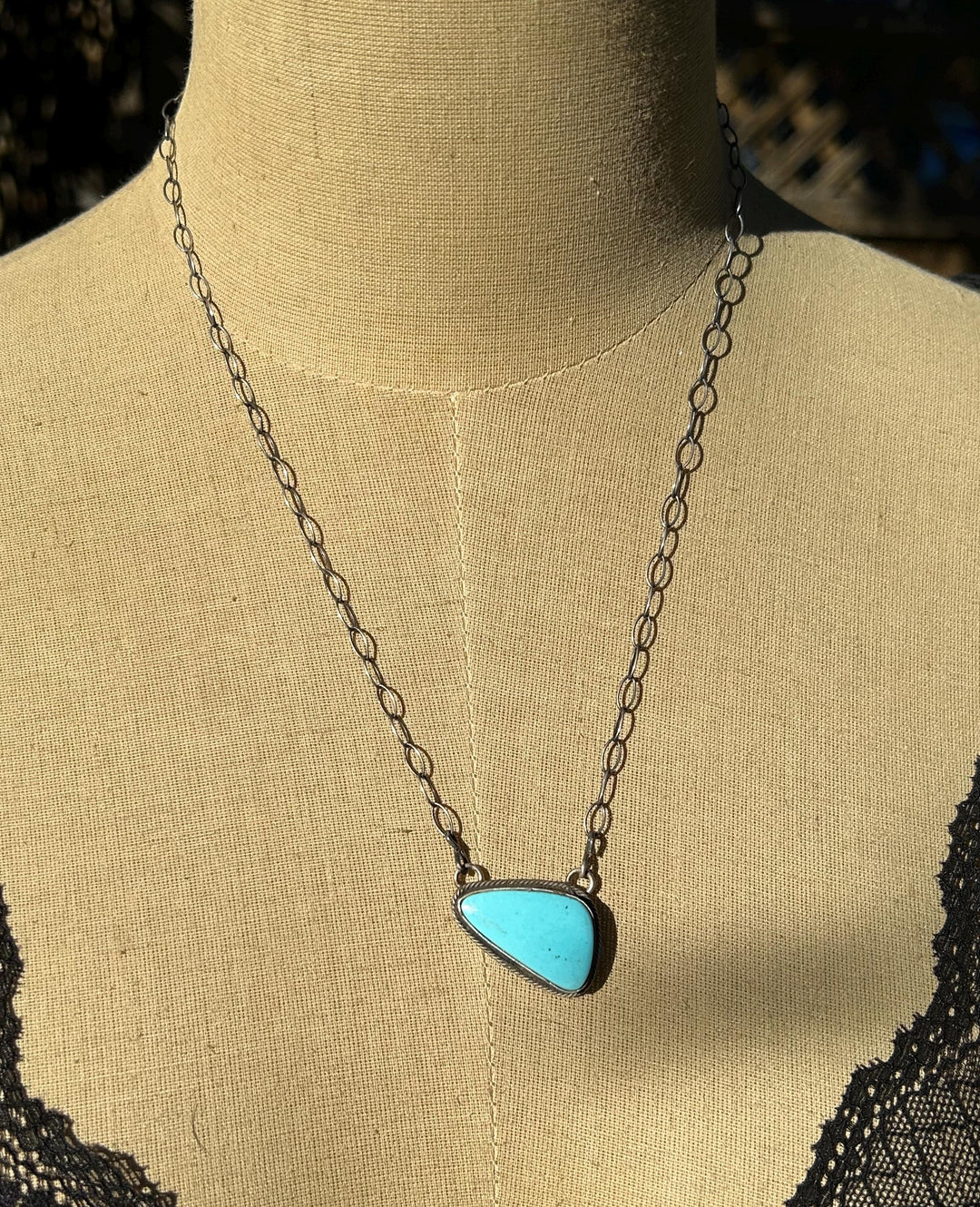 Kingman Turquoise Navajo Pendant Necklace: Sterling Silver, Southwestern Design, Handmade