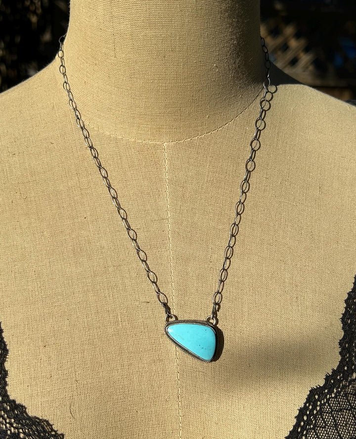 Kingman Turquoise Navajo Pendant Necklace: Sterling Silver, Southwestern Design, Handmade