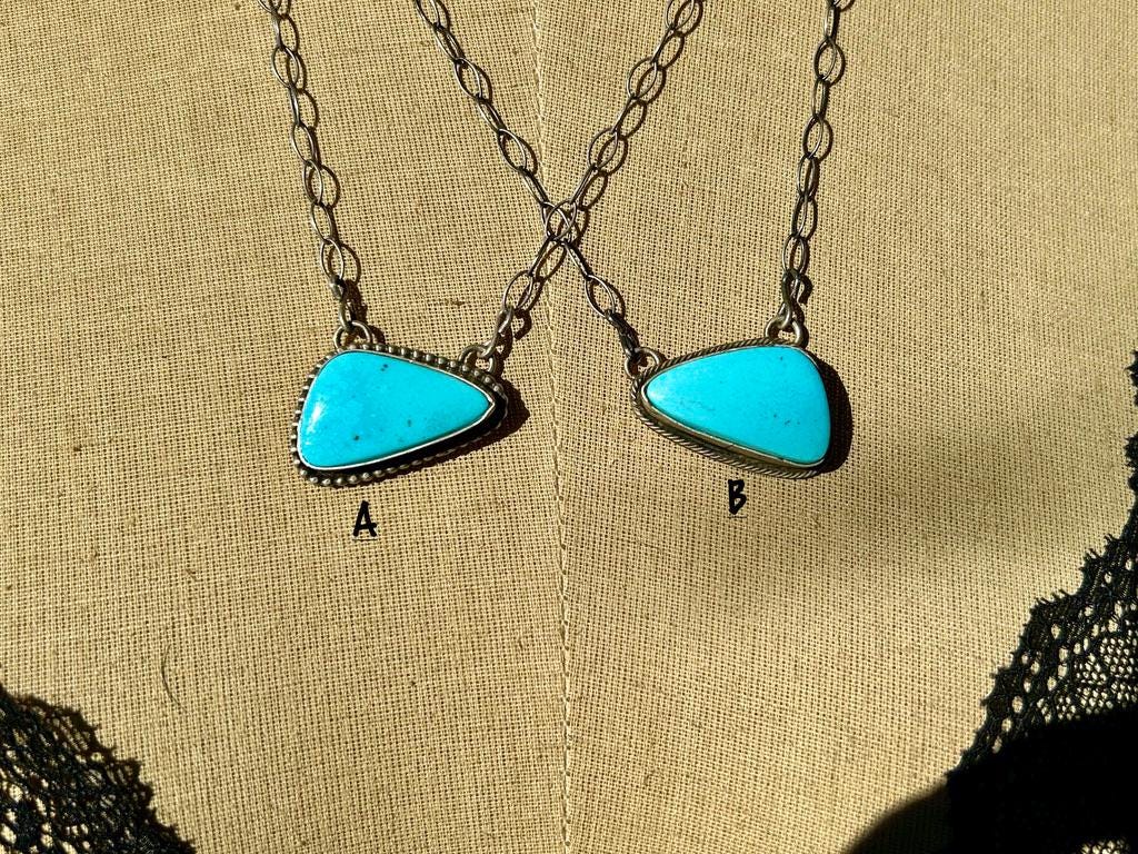 Kingman Turquoise Navajo Pendant Necklace: Sterling Silver, Southwestern Design, Handmade