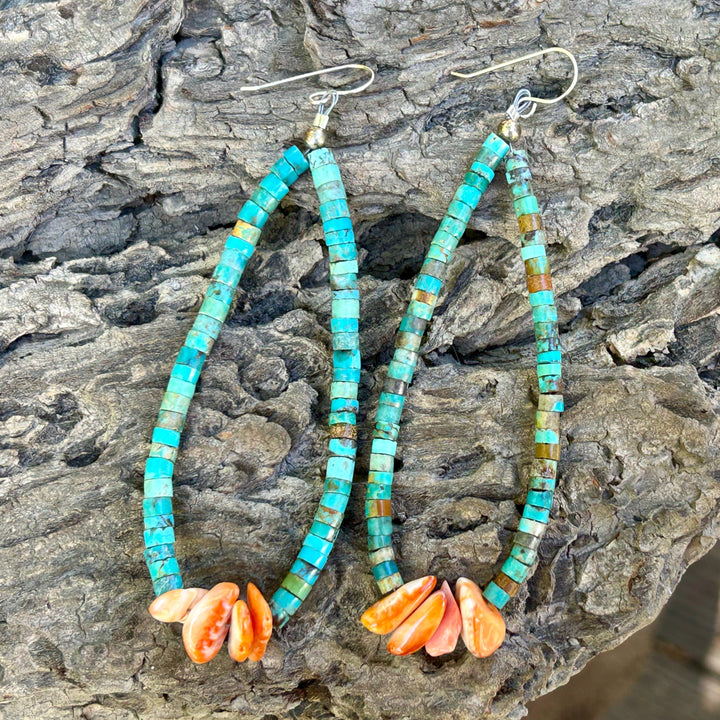 Turquoise & Spiny Oyster Earrings:  Sterling Silver, Navajoilver, navajo made Made