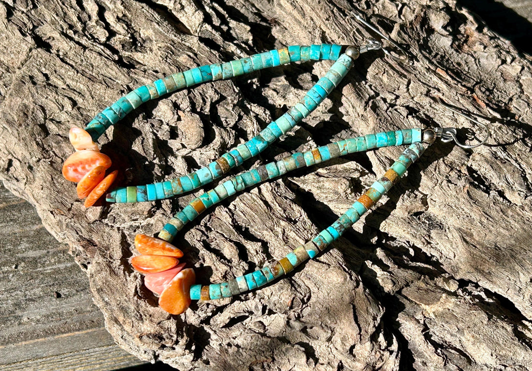 Turquoise & Spiny Oyster Earrings:  Sterling Silver, Navajoilver, navajo made Made