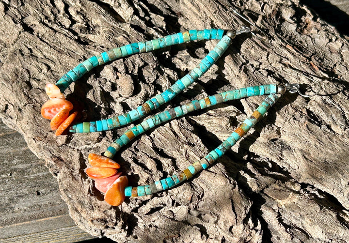 Turquoise & Spiny Oyster Earrings:  Sterling Silver, Navajoilver, navajo made Made